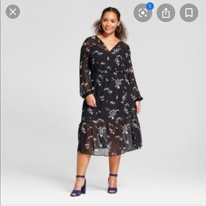 Who What Wear Black Floral Sheer Dress w/slip